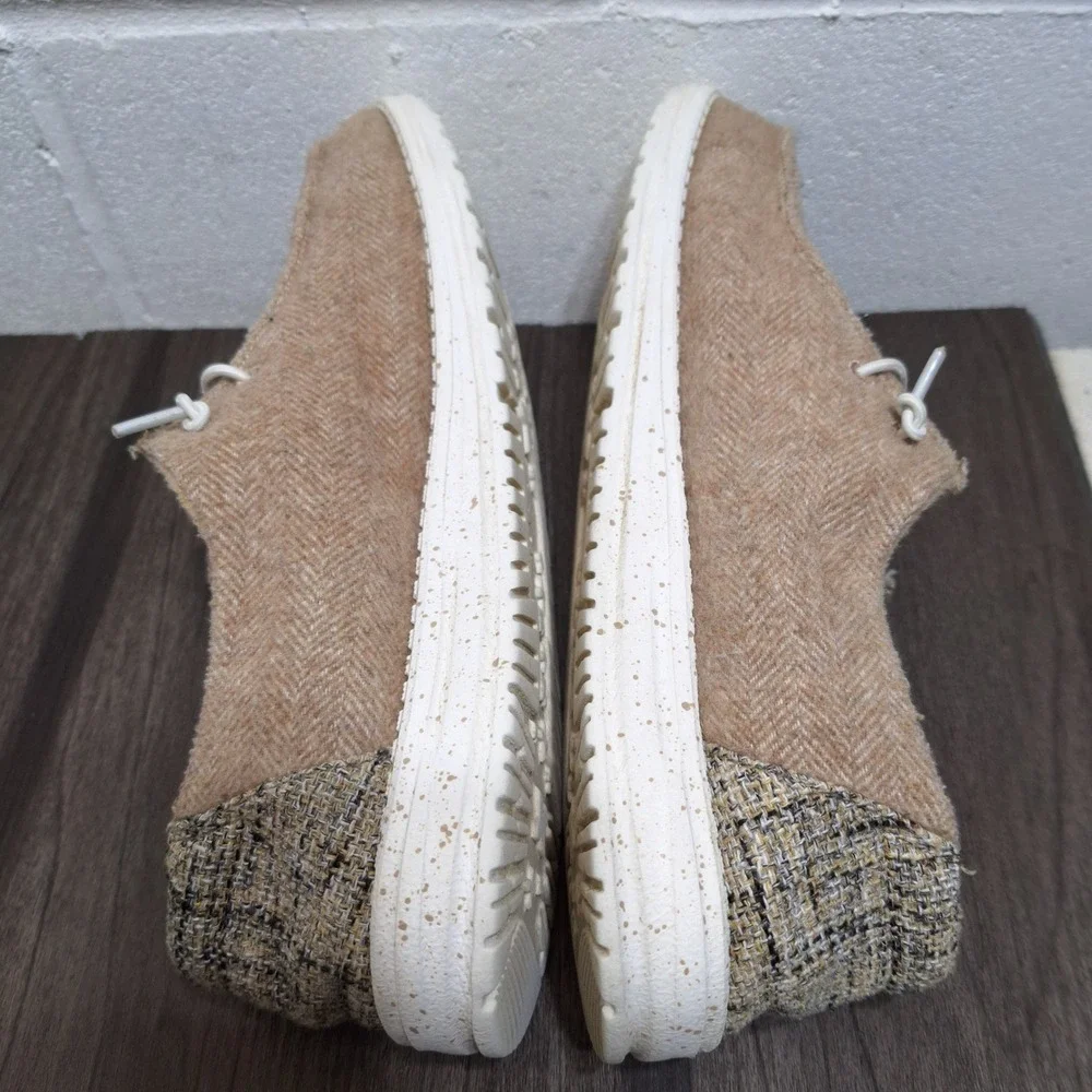 Hey Dude Womens 10 Wendy Tan Herringbone Slip On Loafers Comfort Shoes 121411700